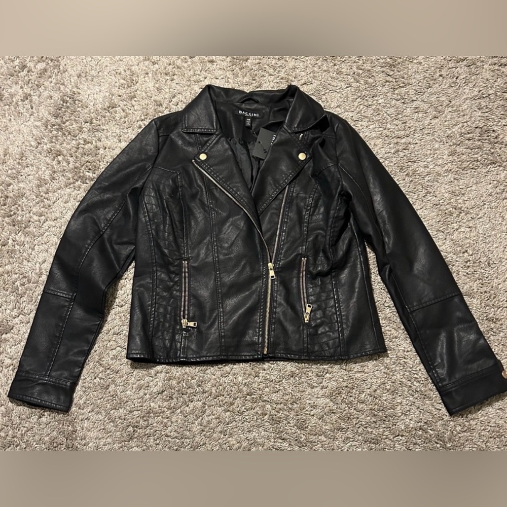 Baccini Black Faux Leather Jacket Petite Medium - Picture 10 of 10